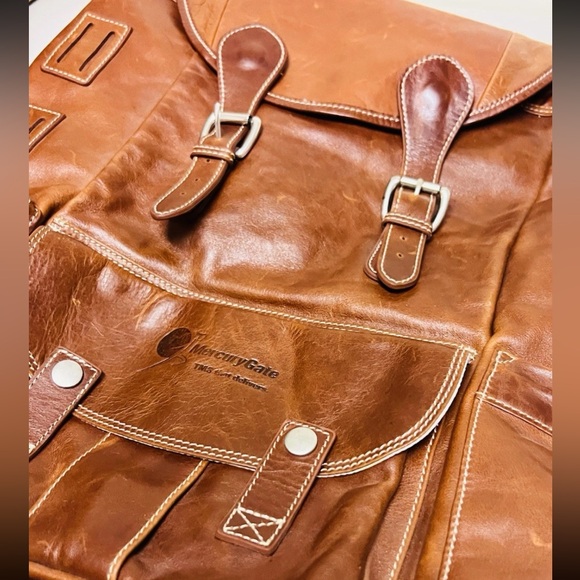 Leather Mercury Gate Barrington Collection Rucksack Backpack Brown Canvas Inside - Picture 3 of 16